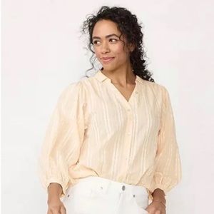 NWT LC Lauren Conrad Button-Front Puff Sleeve Top